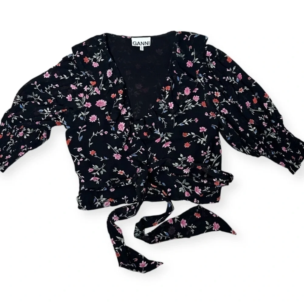GANNI Paradise Elm Floral Wrap Blouse Sz 36 US (4) - Picture 3 of 6